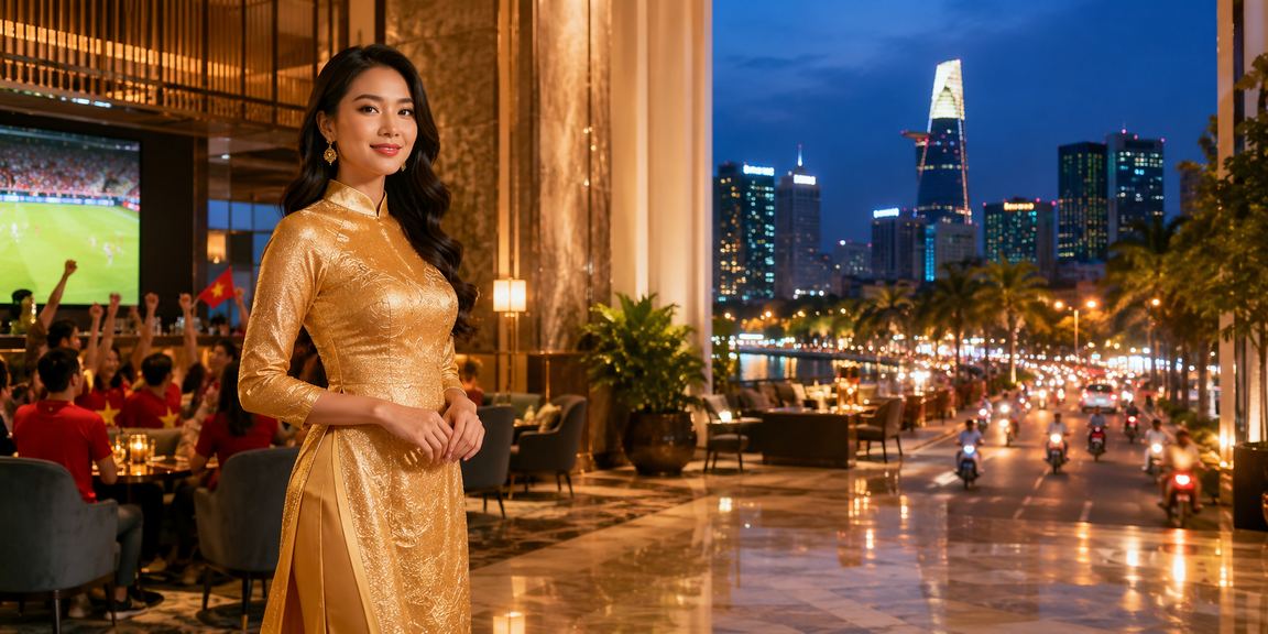 Không khí giải trí casino buổi tối tại TP. Hồ Chí Minh với áo dài truyền thống