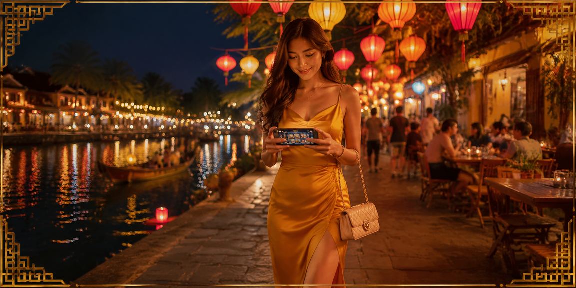 Người dùng xem kết quả xổ số tại Hội An qua điện thoại bên tách cà phê