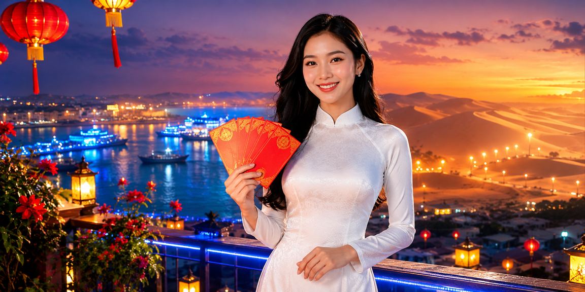 Phong bì đỏ may mắn và ưu đãi casino dịp Tết tại Mũi Né với áo dài Việt Nam