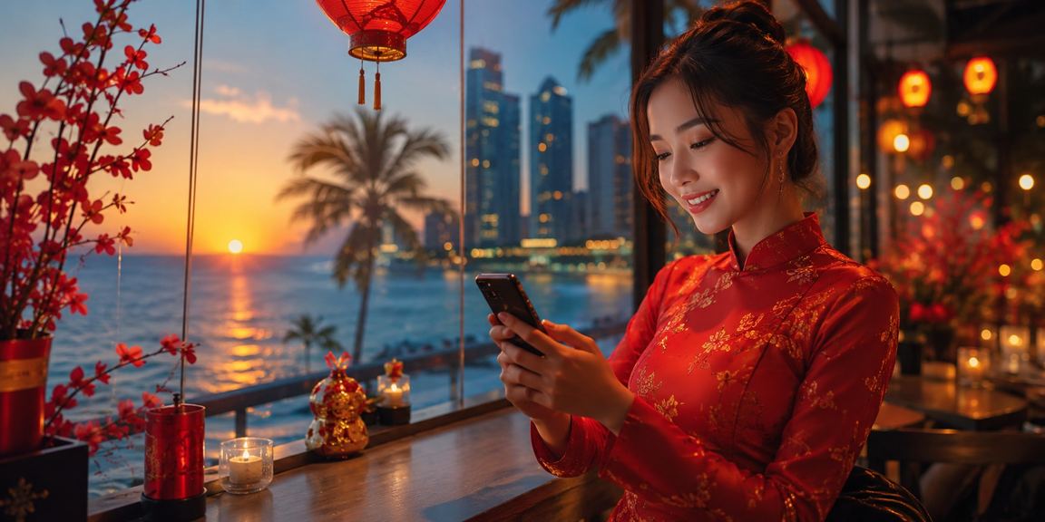 Giao diện đặt cược casino trực tuyến với bảng hiệu và không khí sôi động Việt Nam